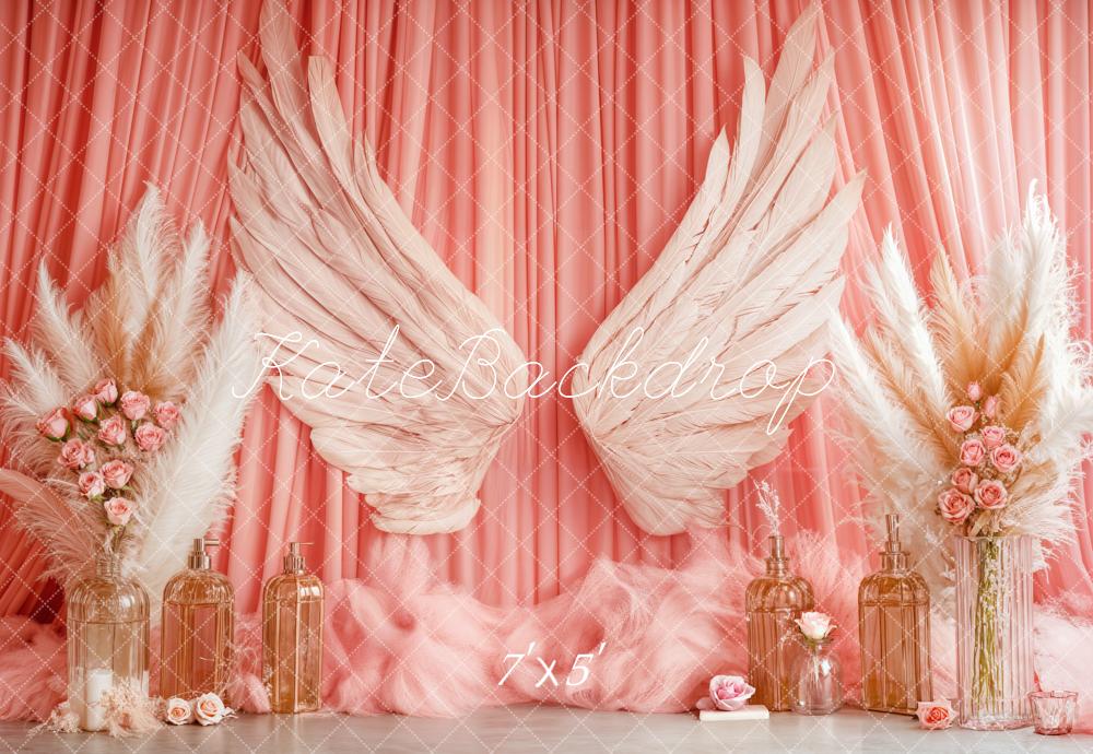 Kate Boho Angel Wings Pink Curtains Backdrop Designed by Emetselch