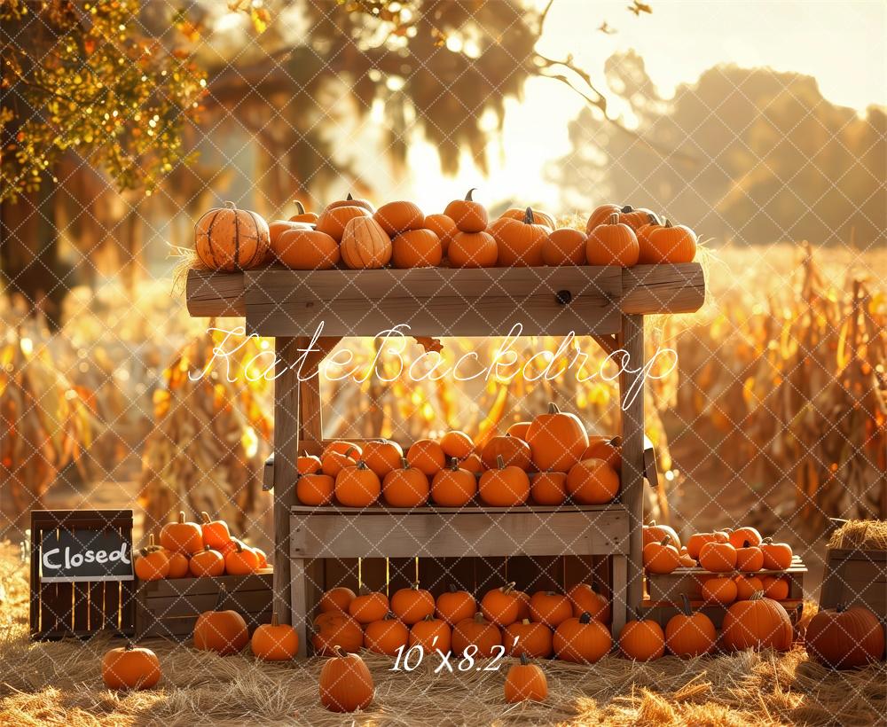 Kate Fall Rustic Pumpkin Stand Golden Harvest Field Backdrop Designed by Patty Robert