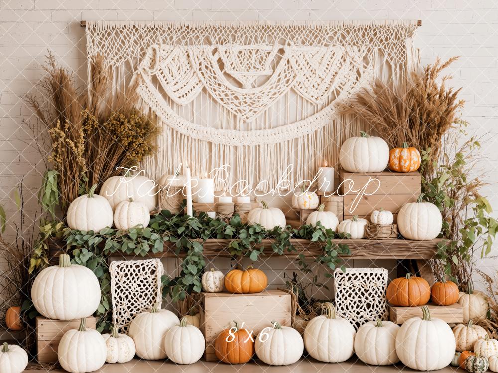 Fondo de Macramé de Calabaza Boho de Otoño Designed by Emetselch