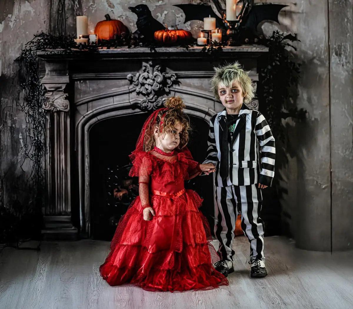 Kate Halloween Bat Gray Retro Fireplace Backdrop Designed by Emetselch