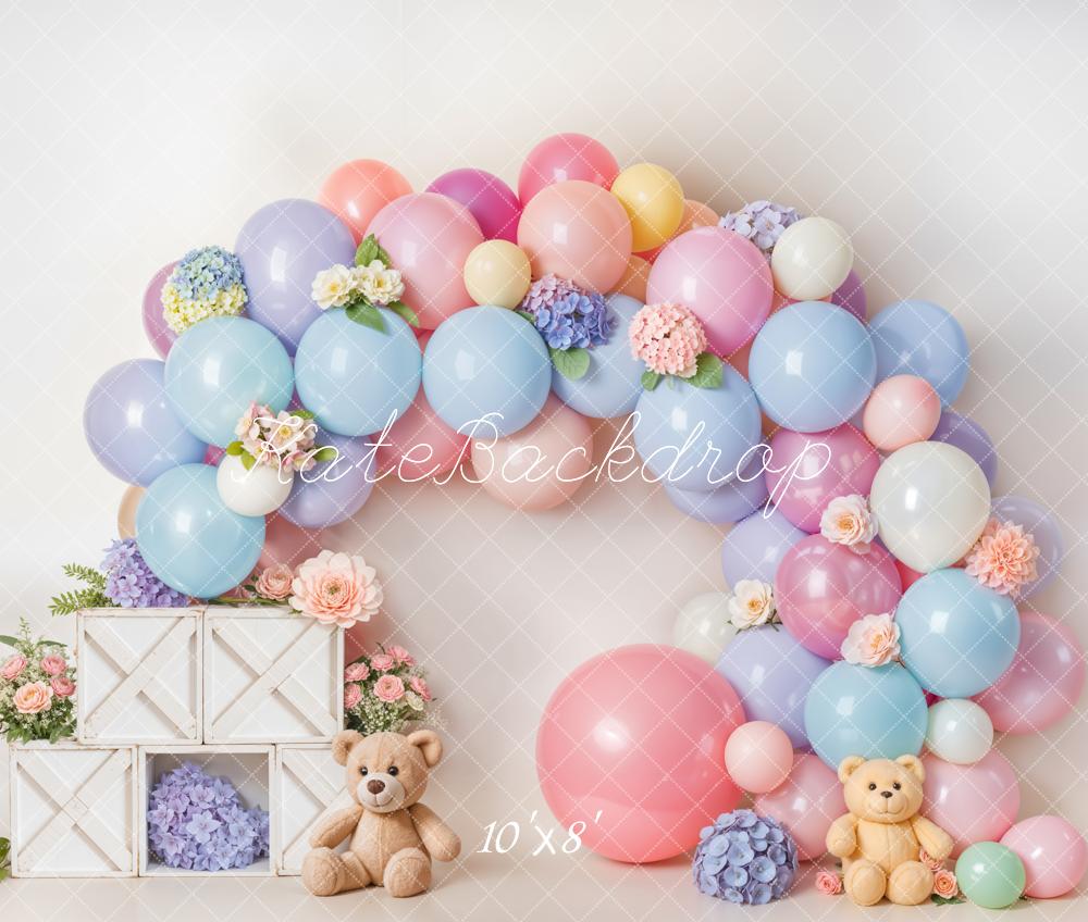 Kate Cake Smash Pastel Balloon Flower Arch Backdrop Designed by Emetselch