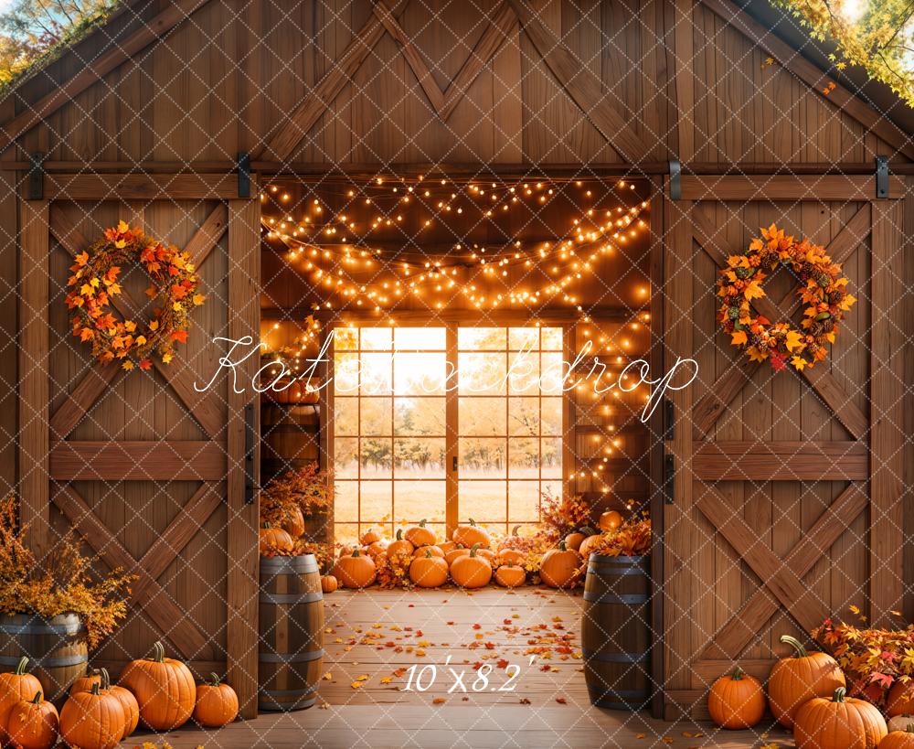 Fall Wooden Door Pumpkin Barn Lights Window Foto Achtergrond Designed by Emetselch