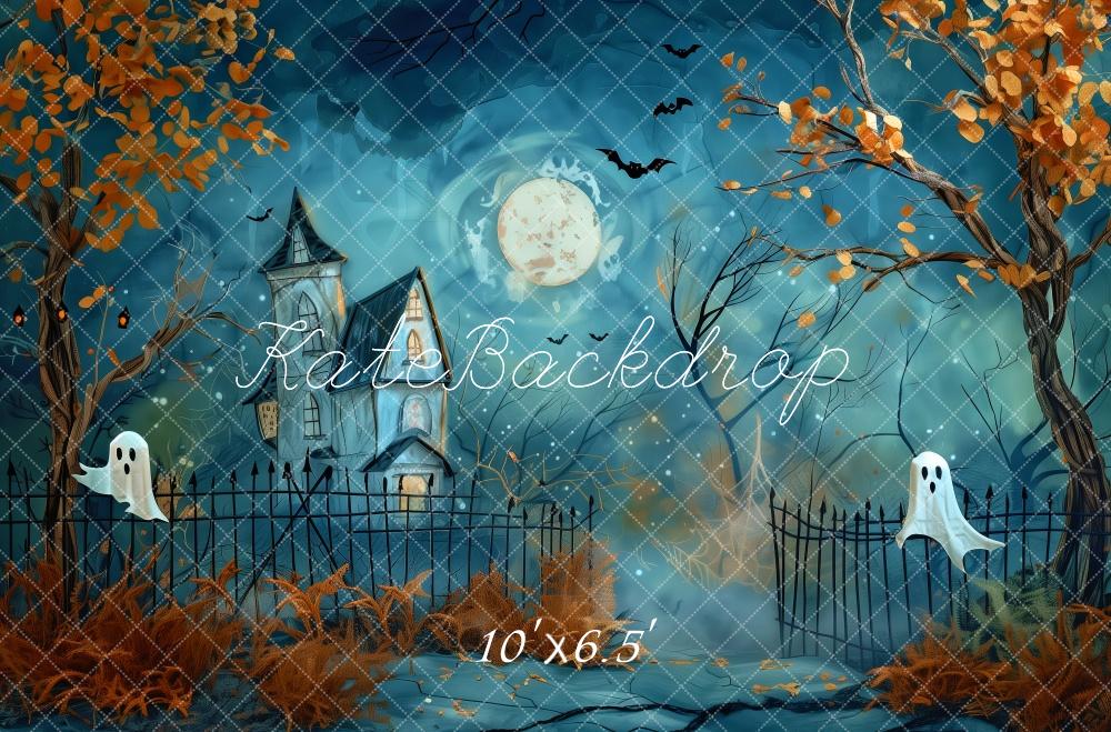 Kate Halloween Cartoon Night Haunted House Backdrop Designed by Patty Robert