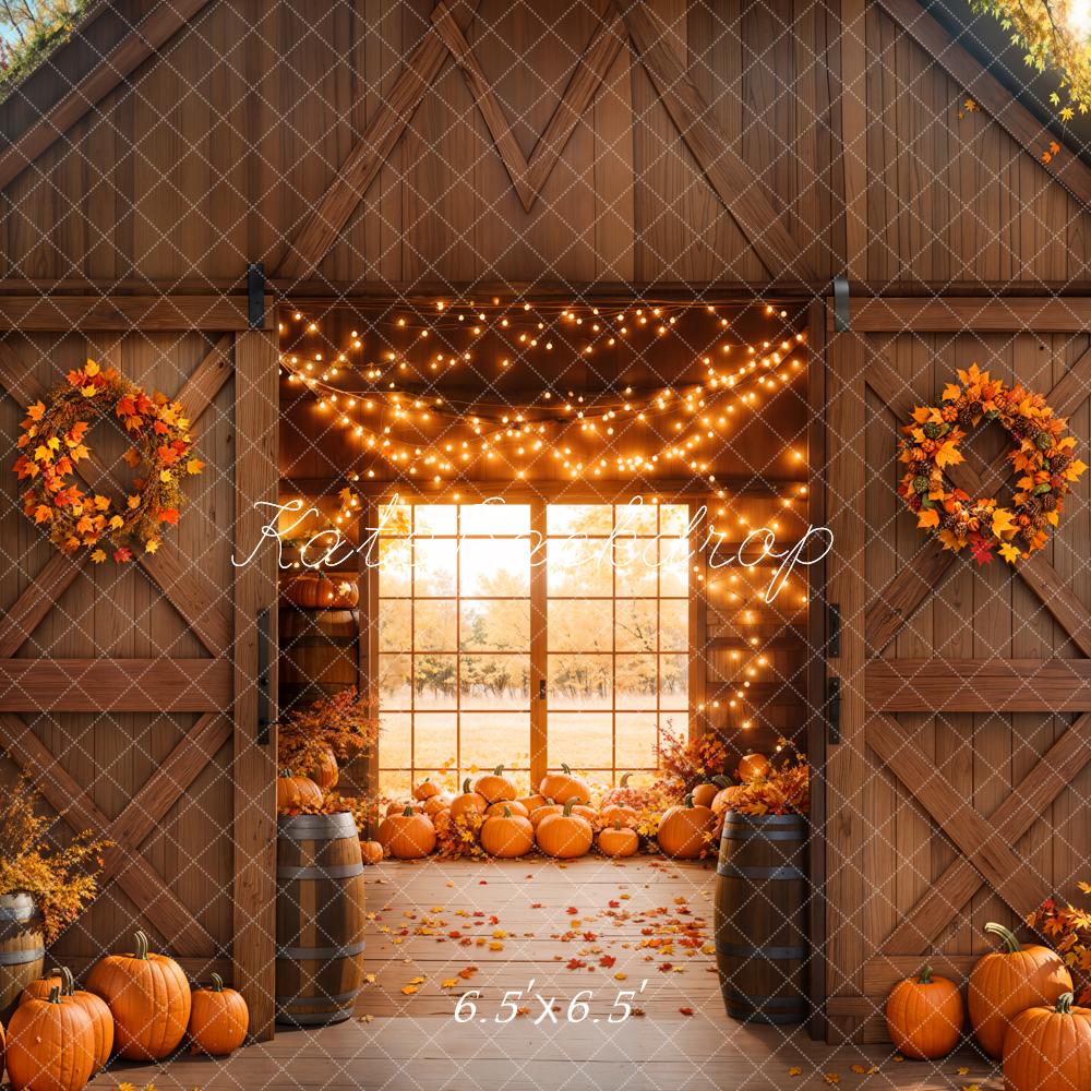 Fall Wooden Door Pumpkin Barn Lights Window Foto Achtergrond Designed by Emetselch