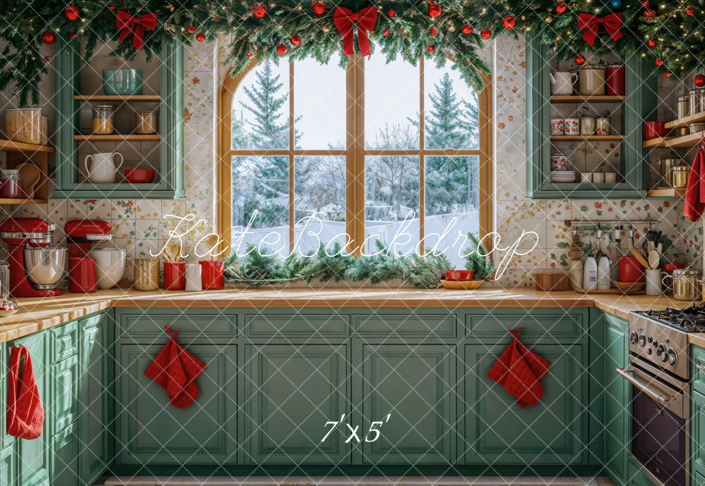 Kate Christmas Kitchen Green Cabinets Window Kitchenware Backdrop Designed by Emetselch