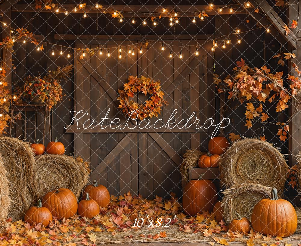 Kate Fall Barn Door Hay Bale Backdrop Designed by Emetselch