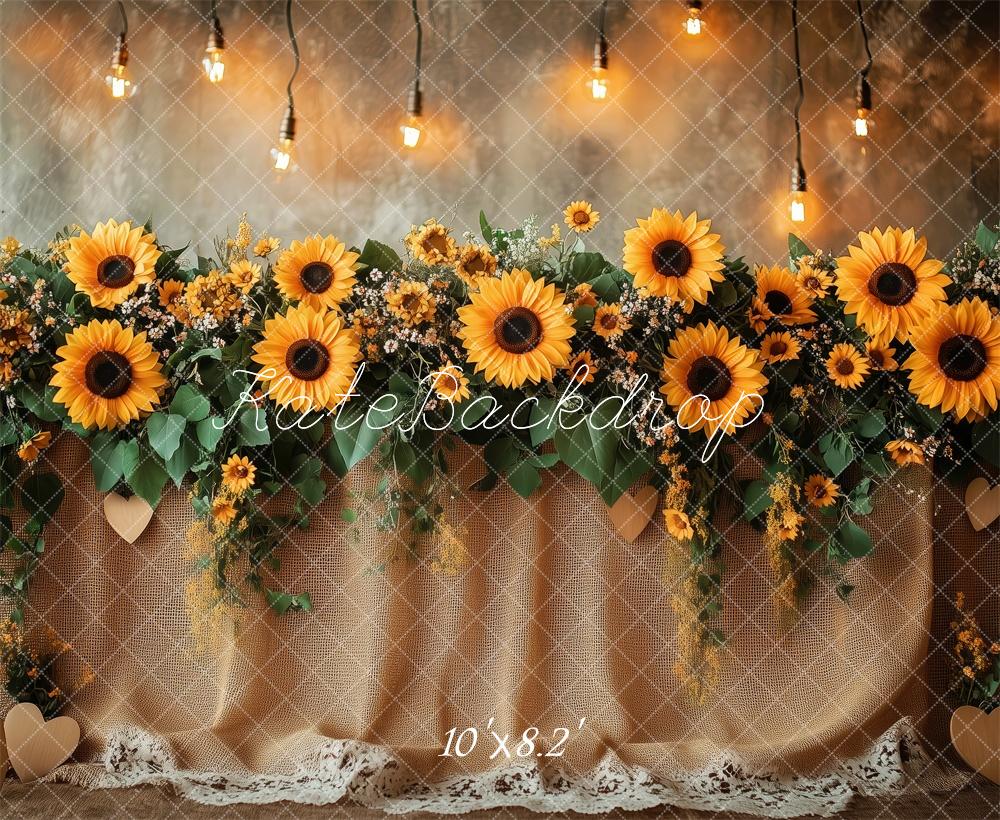 Kate Sunflower Garland Lights Rustic Backdrop Designed by Patty Roberts