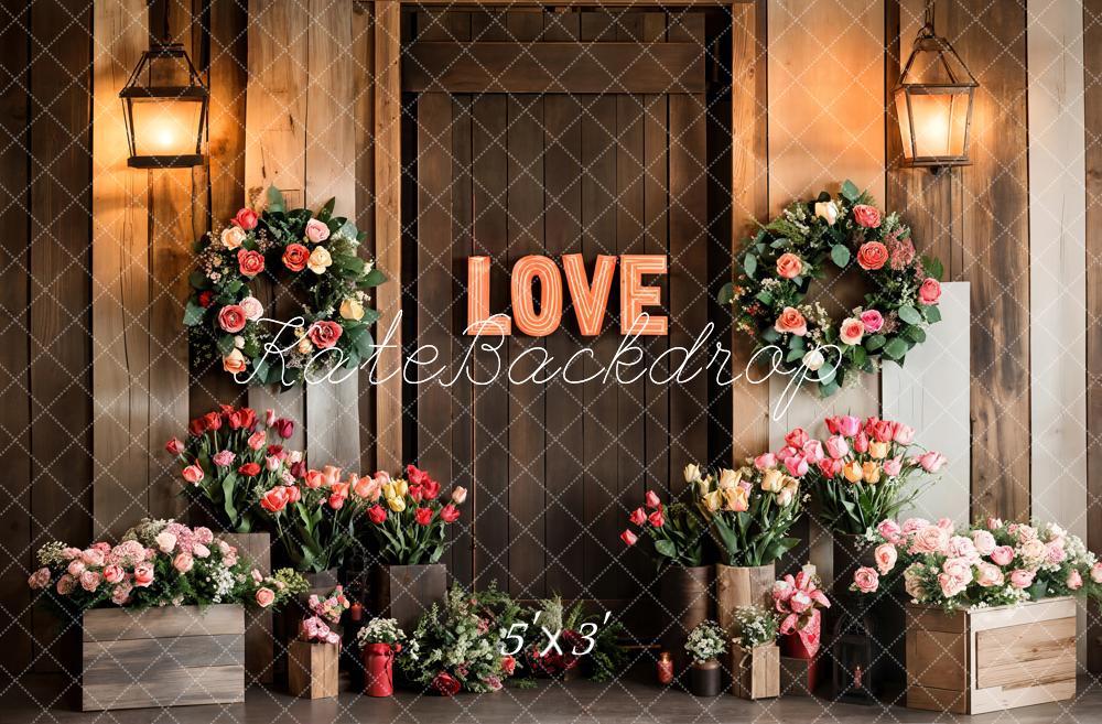 Fondo de puerta de madera floral de amor del Día de San Valentín diseñado por Emetselch