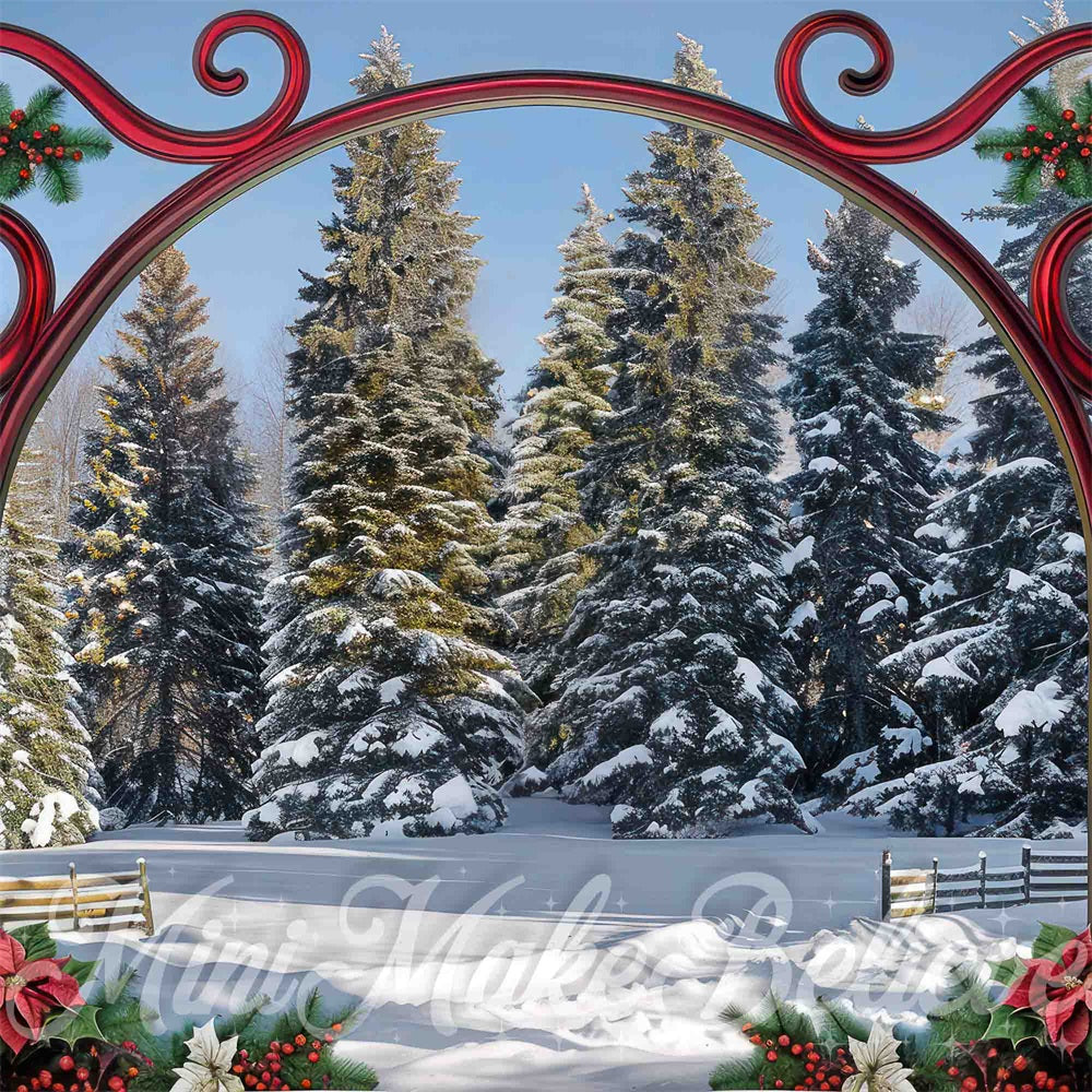 Natale Foresta Rossa Vintage con Cancello Floreale Sfondo progettato da Mini MakeBelieve