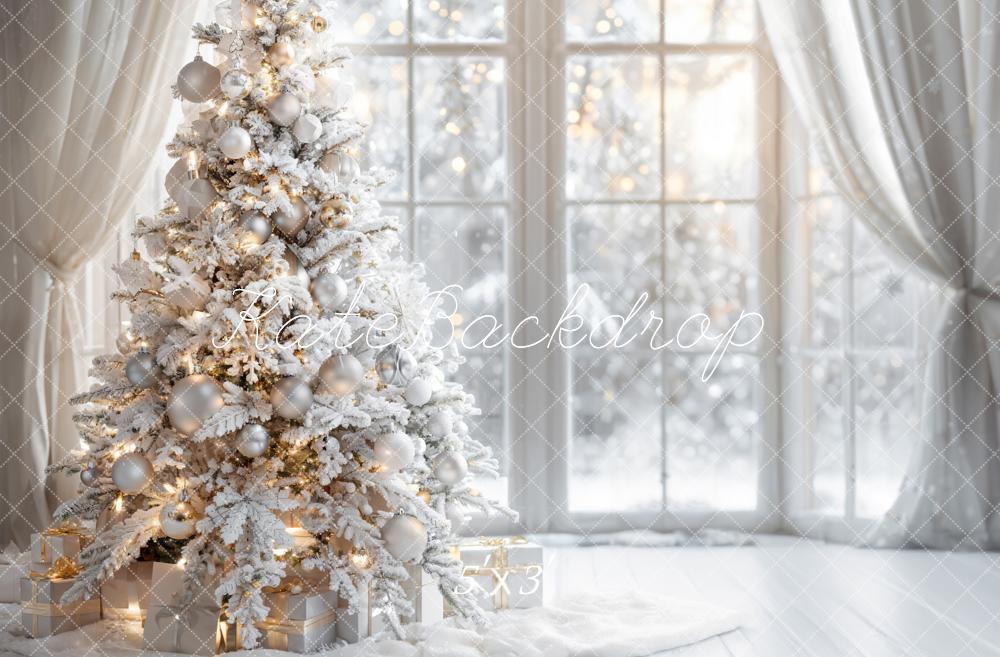 Kate Winter Indoor White Christmas Tree Framed Window Backdrop Designed by Emetselch