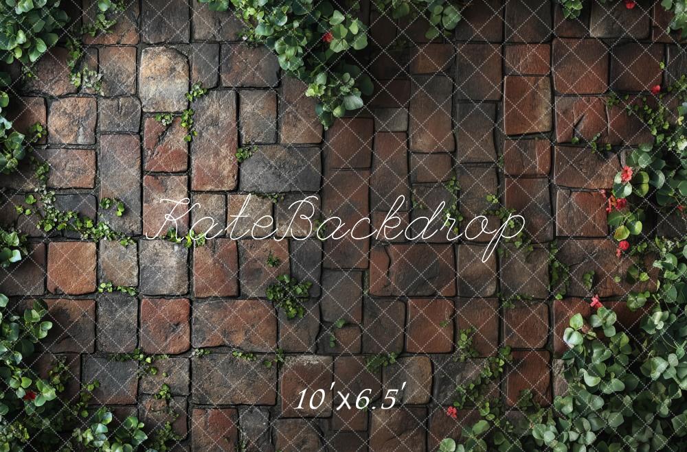 Kate Cobblestone Greenery Rustic Floor Backdrop Designed by Mini MakeBelieve