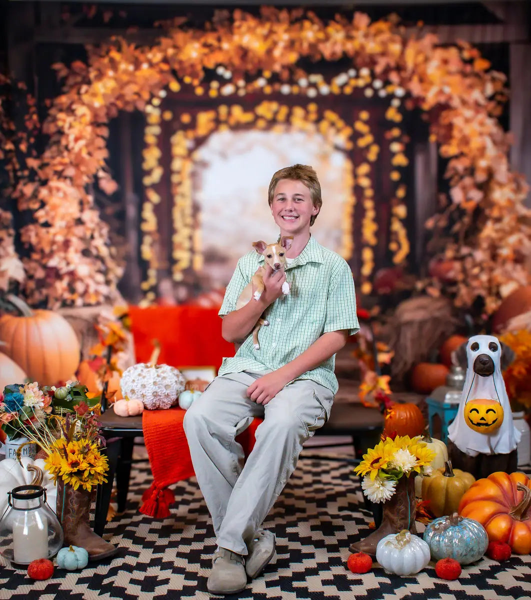 Kate Fall Maple Arch Pumpkins Barn Backdrop Designed by Emetselch