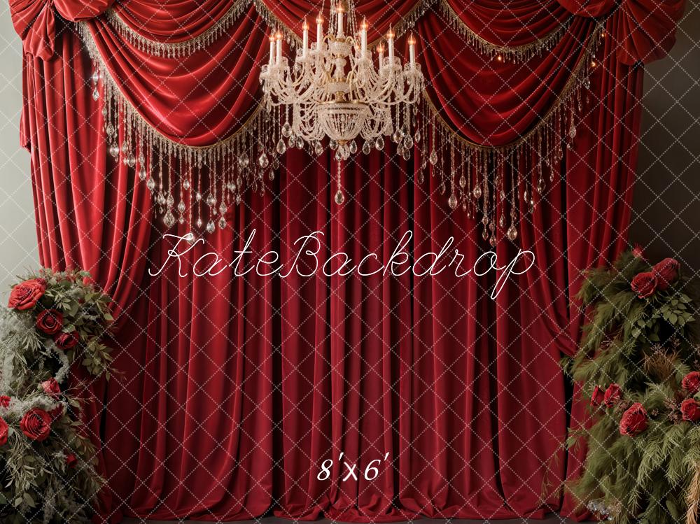 Kate Red Rose Chandelier Curtain Backdrop Designed by Emetselch