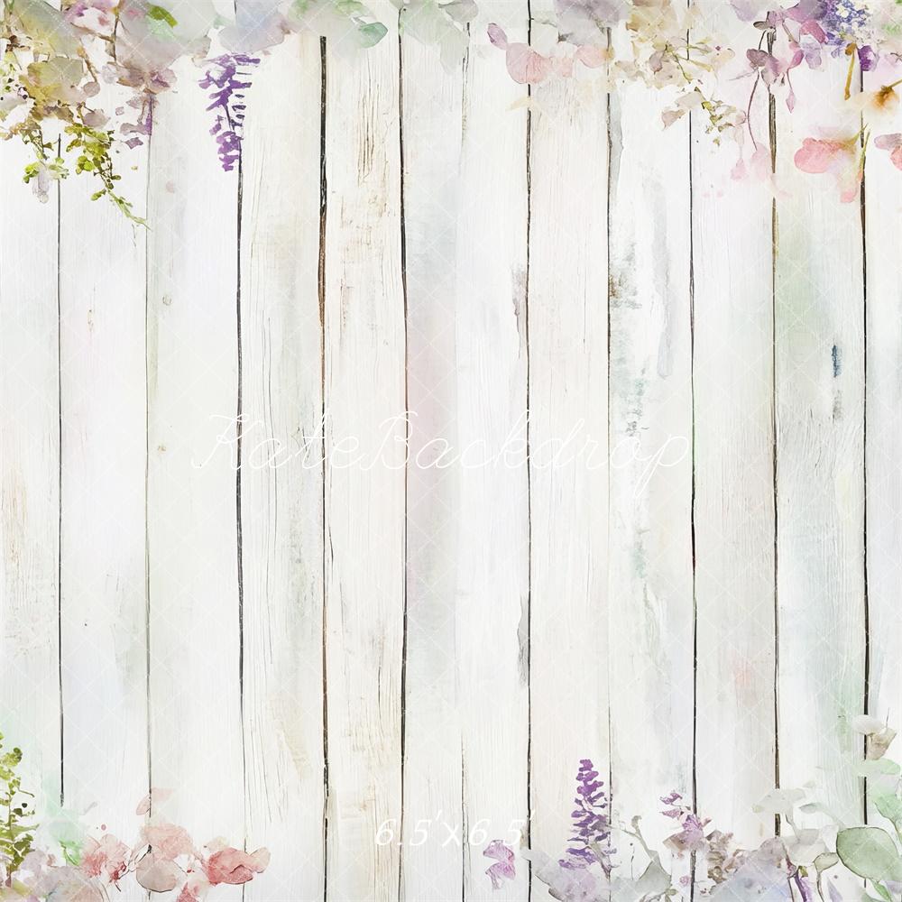 Kate Spring Floral Rustic Wood Floor Backdrop Designed by Mini MakeBelieve