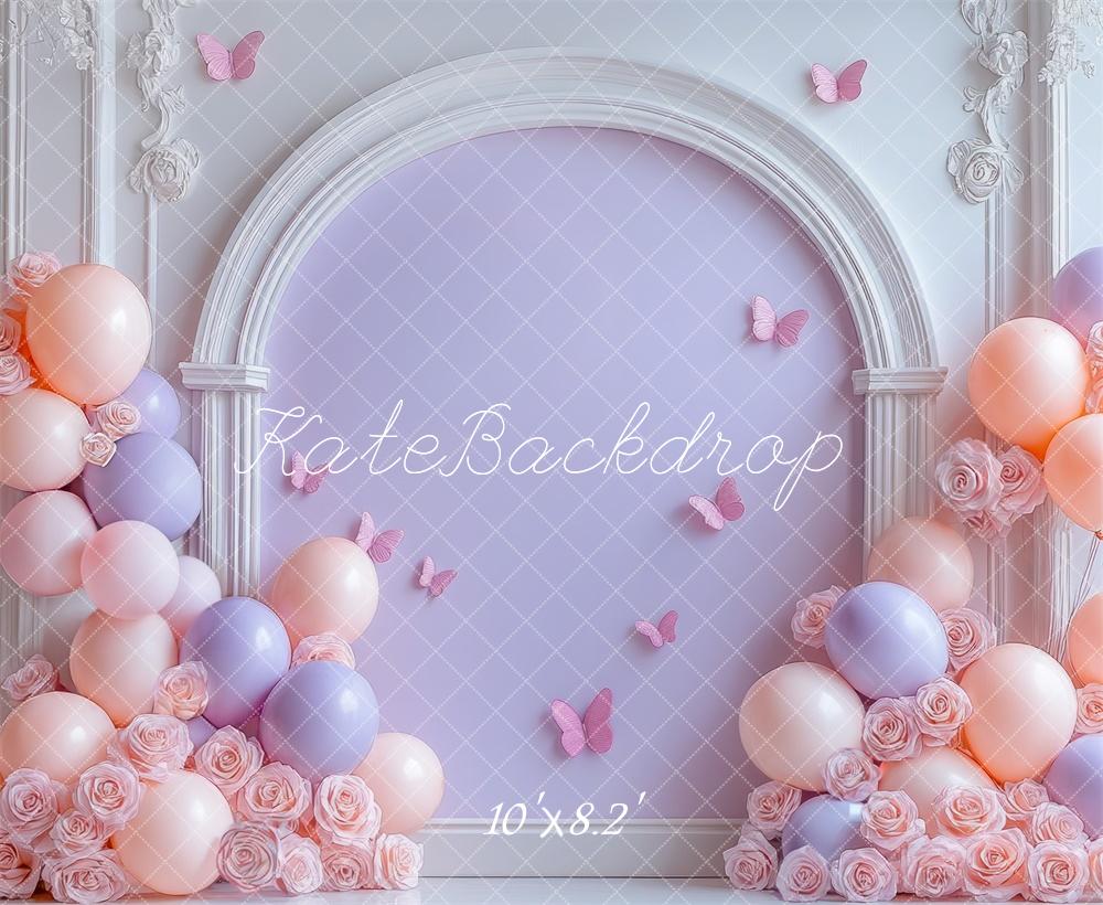 Kate Purple Pastel Balloons Floral Arch Backdrop Designed by Mini MakeBelieve