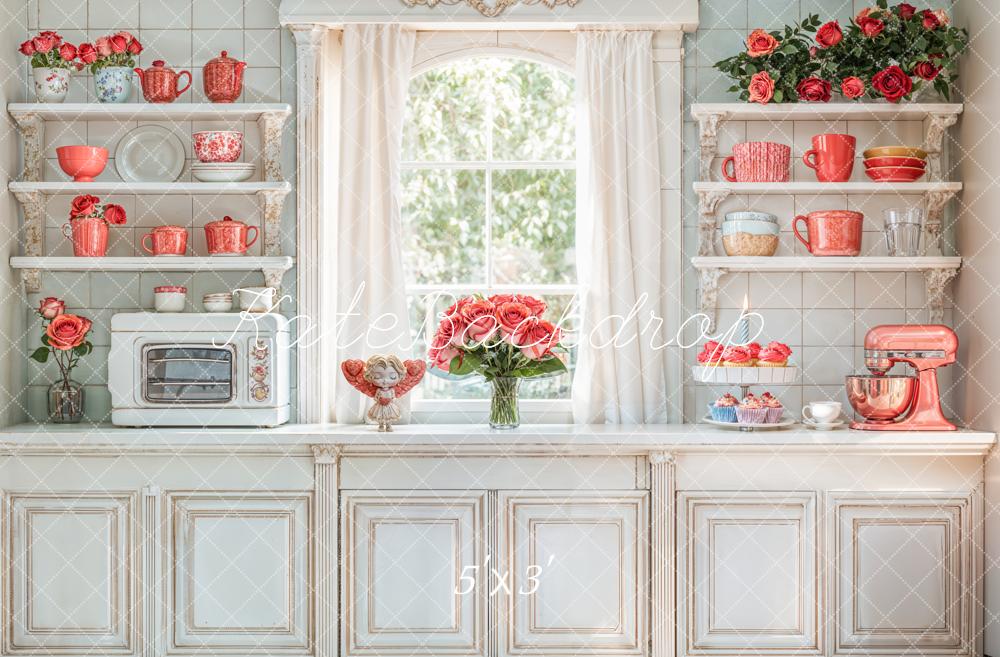 Kate Romantic Vintage Kitchen Cabinets Floral Backdrop Designed by Emetselch