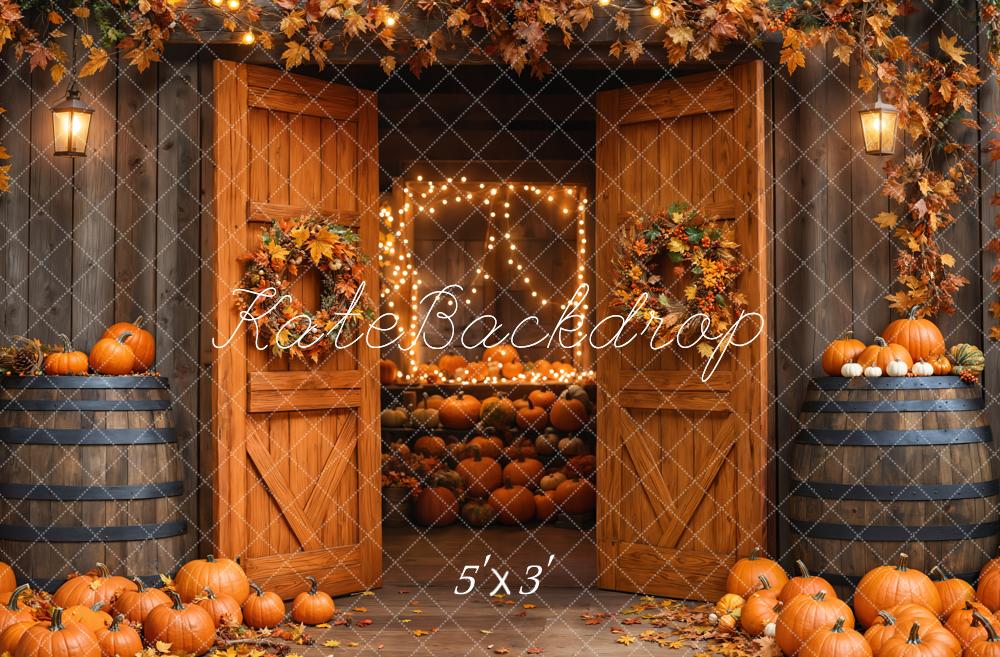 Kate Fall Barn Wooden Door Pumpkins Backdrop Designed by Emetselch