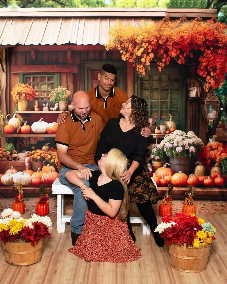 Herfst Pumpkin Store Green Door-achtergrond Ontworpen door Emetselch