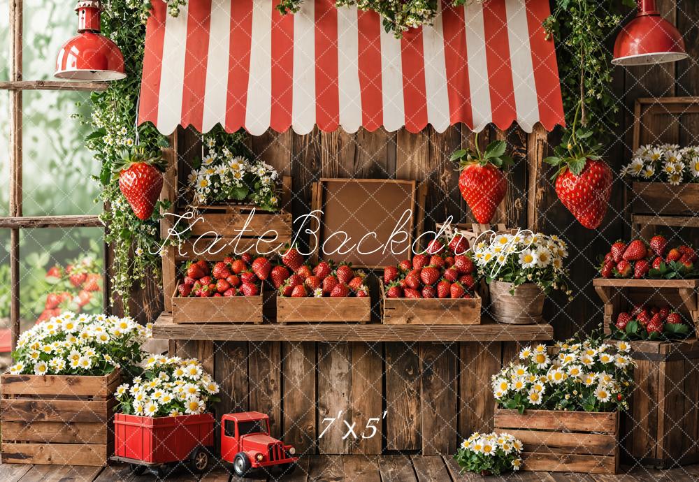 Kate Spring Strawberry Market Floral Wood Backdrop Designed by Emetselch