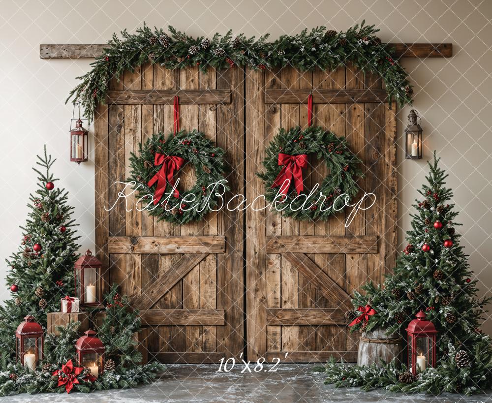 Kate Christmas Wooden Barn Door With Wreath Backdrop Designed by Emetselch