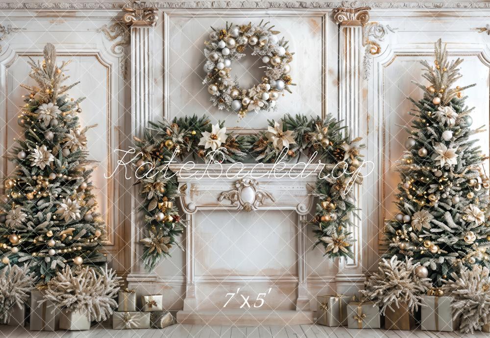 Christmas White Marble Retro Fireplace Backdrop Diseñado por Emetselch