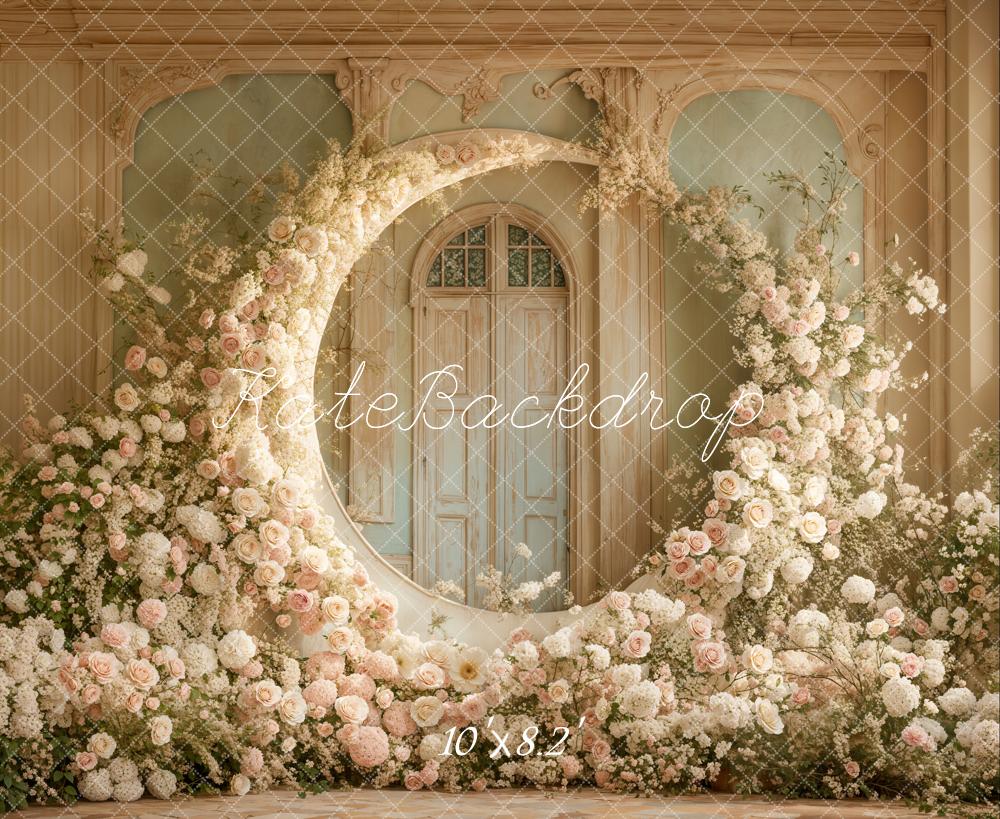 Kate Mother's Day White Floral Moon Arch Wedding Backdrop Designed by Emetselch