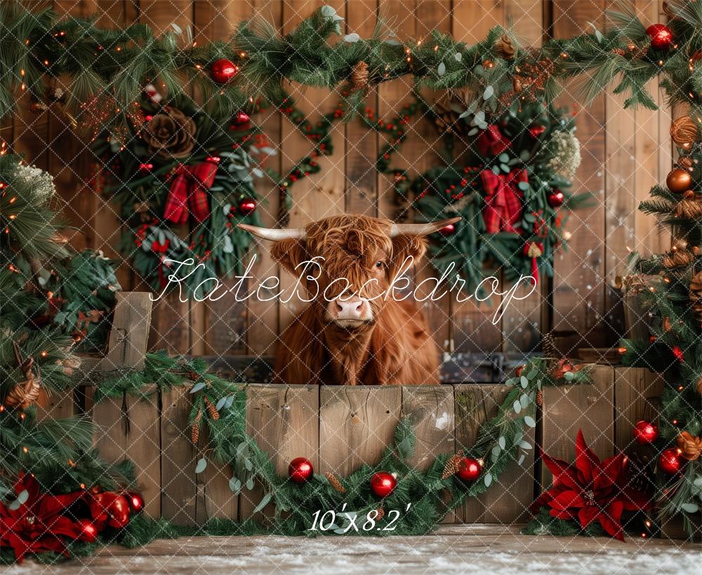 Christmas Cow Pine Wreath Foto Achtergrond Designed by Patty Roberts