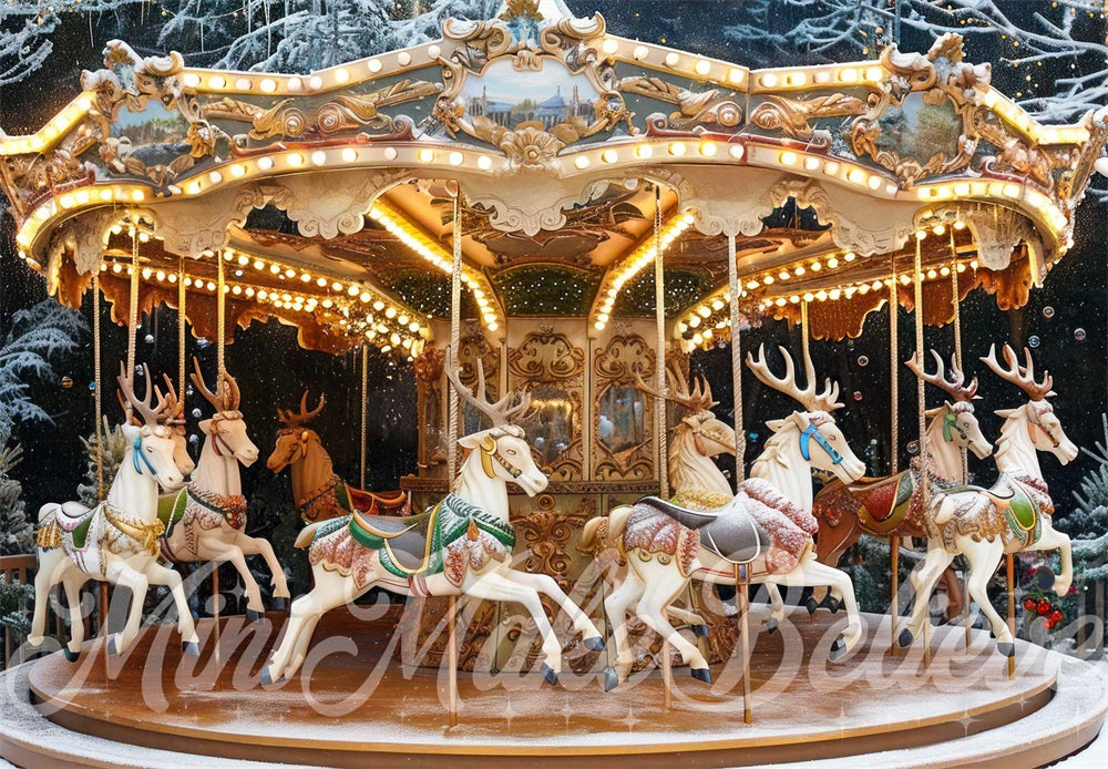 Kate Christmas Outdoor Forest Colorful Carousel Backdrop Designed by Mini MakeBelieve