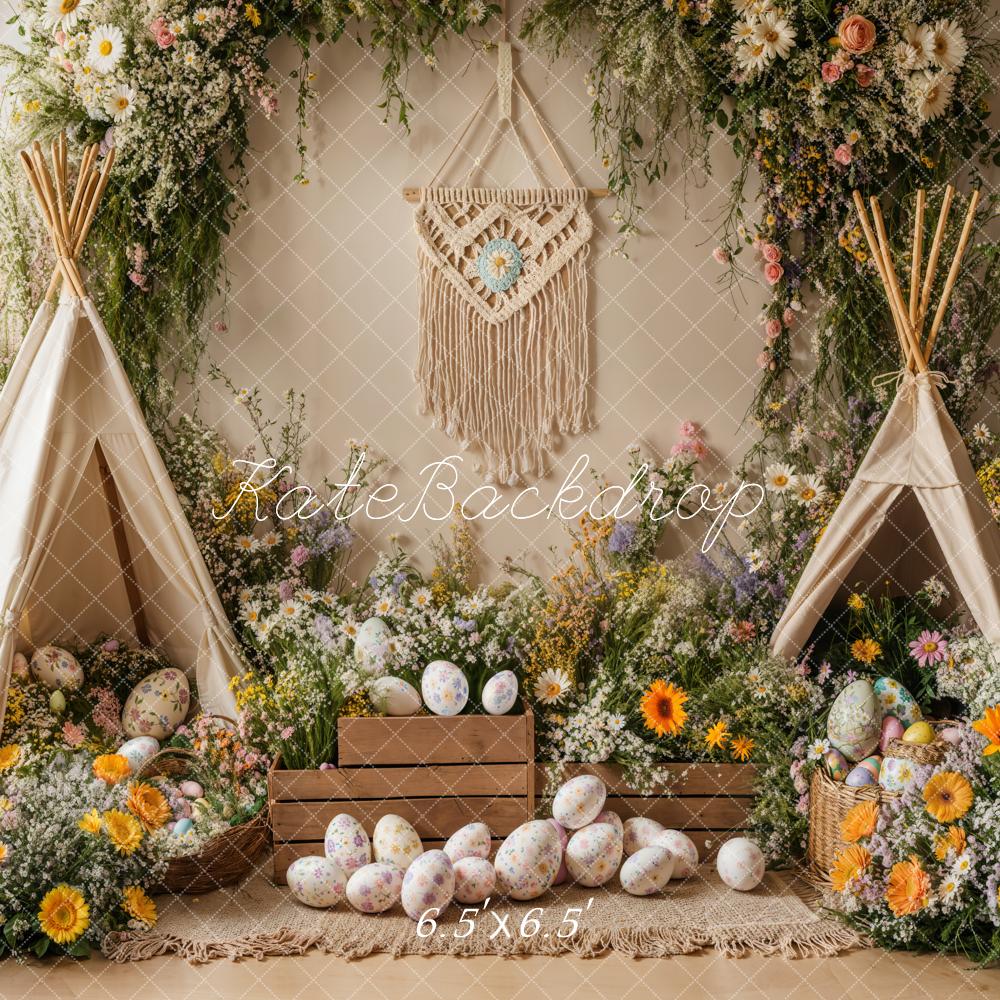 Kate Easter Boho Floral Teepee Eggs Backdrop Designed by Emetselch