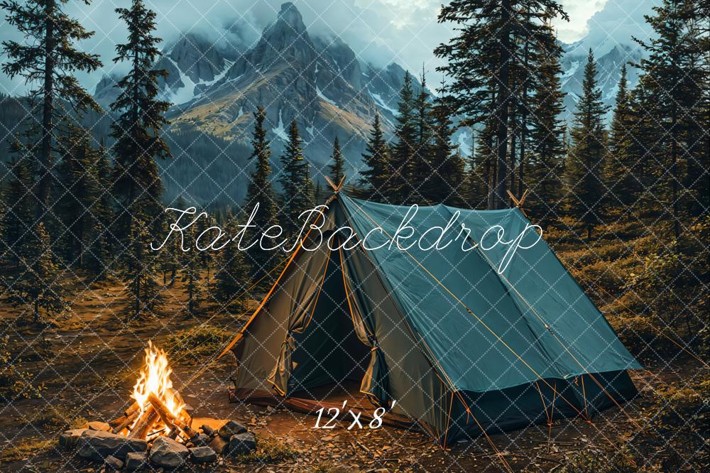 Kate Camping Tent Bonfire Mountain Forest Backdrop Designed by Emetselch