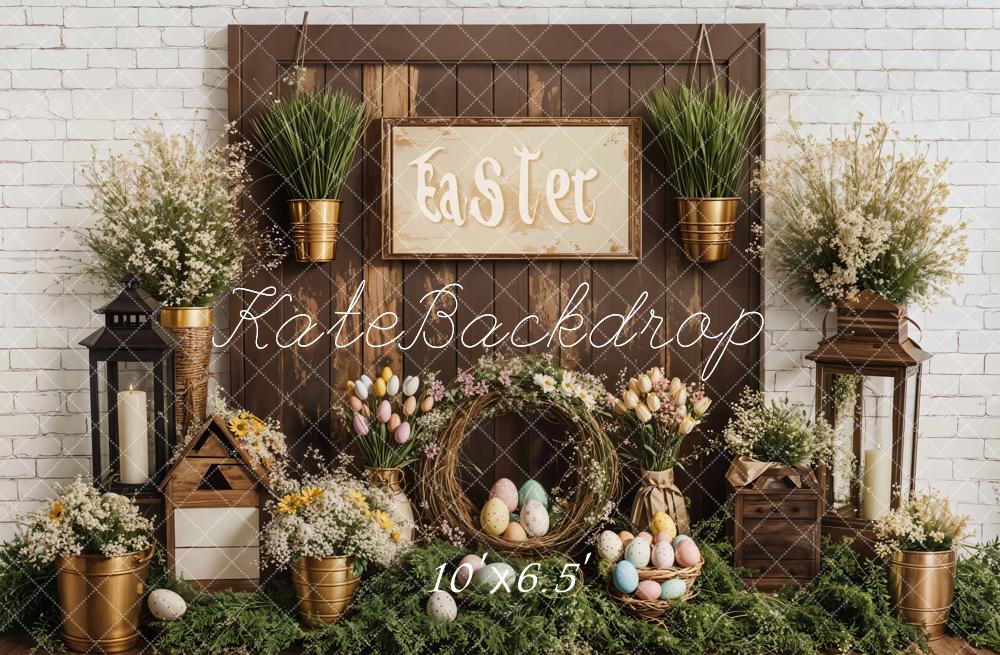 Kate Easter Floral Eggs Rustic Wooden Backdrop Designed by Emetselch