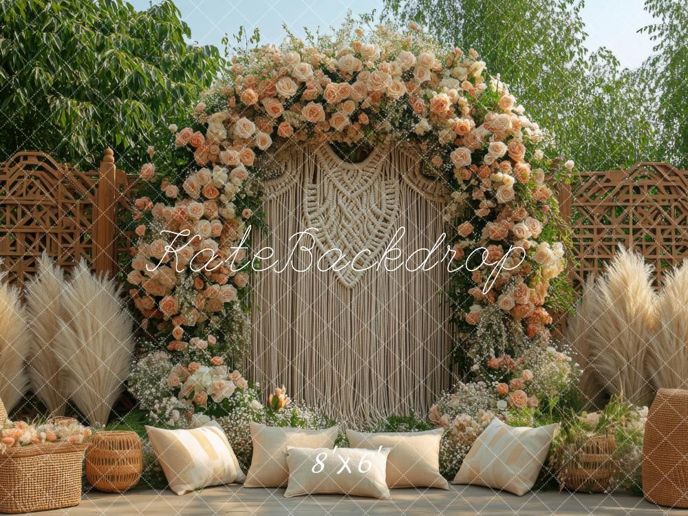 Kate Bohemian Floral Arch Pampas Grass Backdrop Designed by Mini MakeBelieve