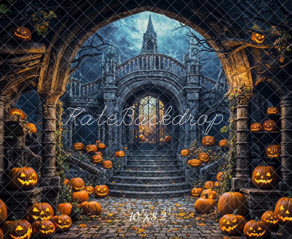 Halloween Architectuur Kasteel Pompoen Lantaarns Foto Achtergrond Designed by Emetselch