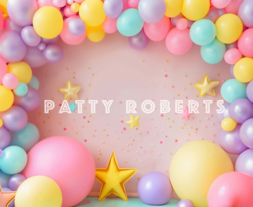 Kate Birthday Cake Smash Colorful Balloon Arch Pink Wall Backdrop Designed by Patty Robert