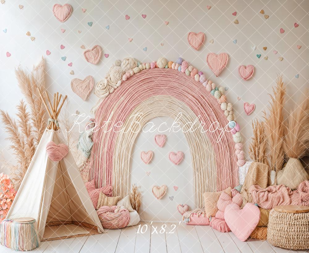 Kate Boho Rainbow Tent Hearts Pink Backdrop Designed by Emetselch