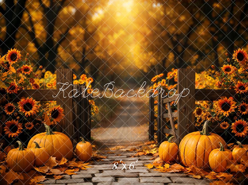 Kate Fall Pumpkin Sunflower Forest Path Backdrop Designed by Emetselch