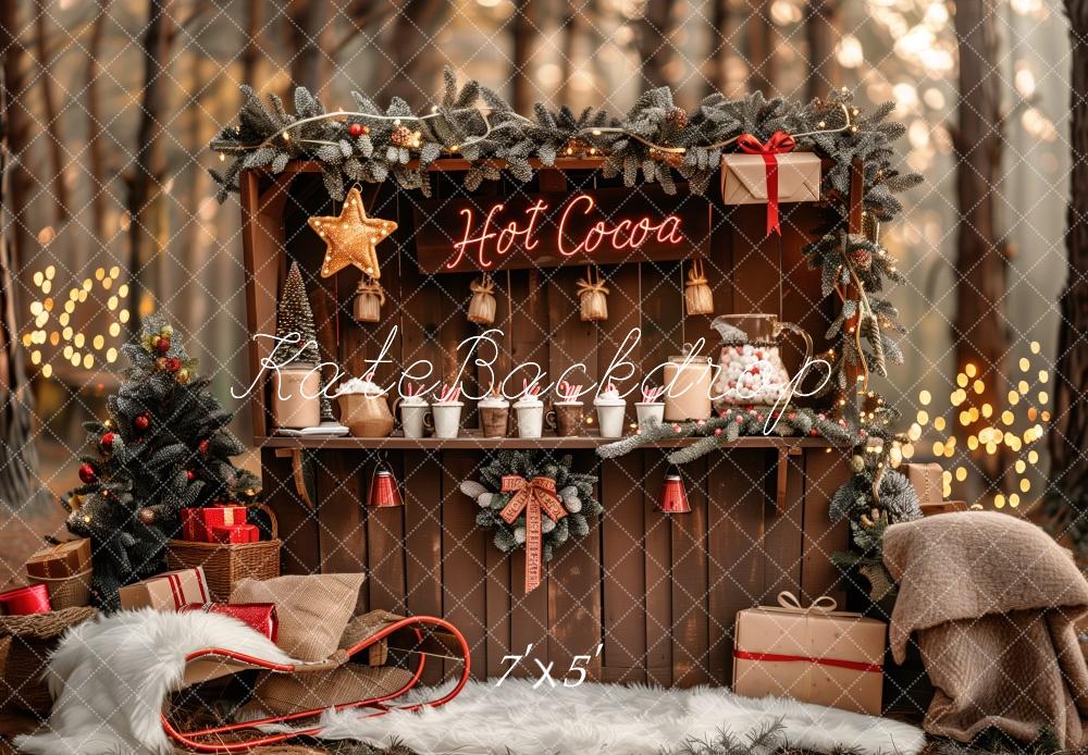 Kerst Hot Cocoa Stand Forest Foto Achtergrond Designed by Patty Roberts