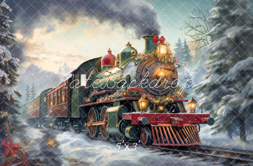 TEST Kate Christmas Steam Train Winter Snow Backdrop Designed by Emetselch