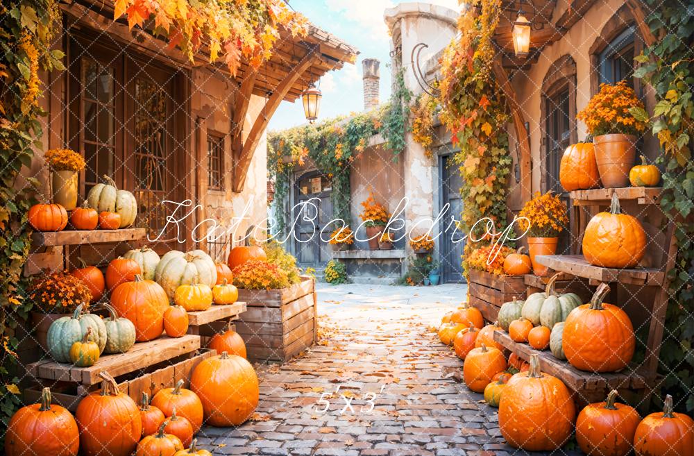 Sfondo Stradale di Pumpkin Town Autunnale Sognante Progettato da Emetselch