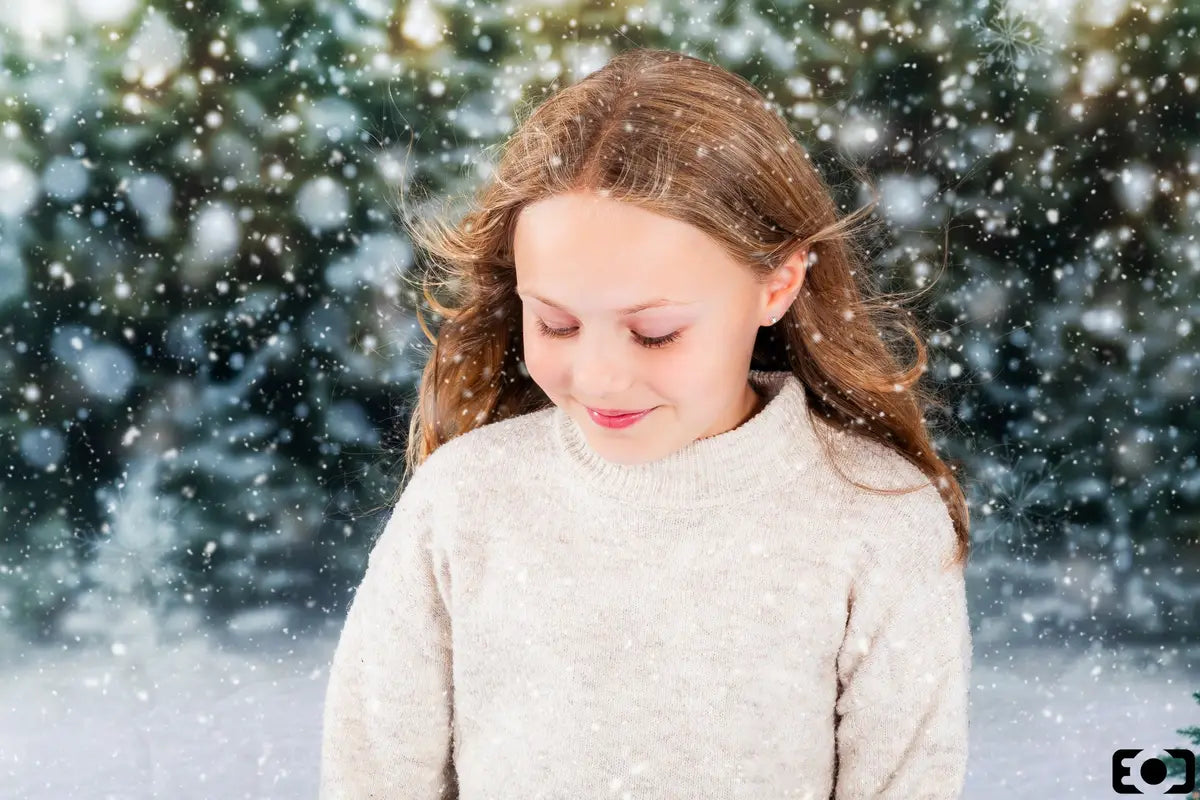 Fondo de luces de bosque nevado de Navidad para fotografía