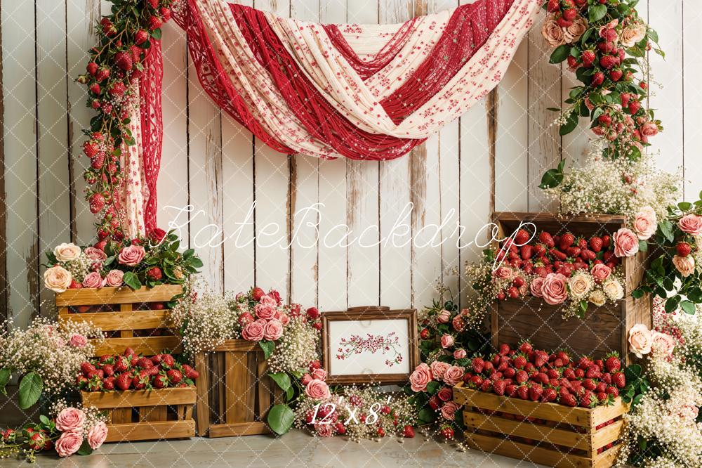 Kate Spring Strawberry Floral Rustic Drapery Backdrop Designed by Emetselch