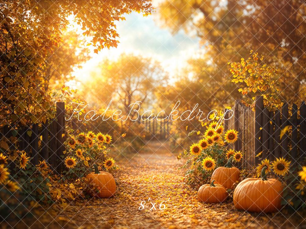 Kate Fall Sunflower Path Maple Leaves Backdrop Designed by Emetselch