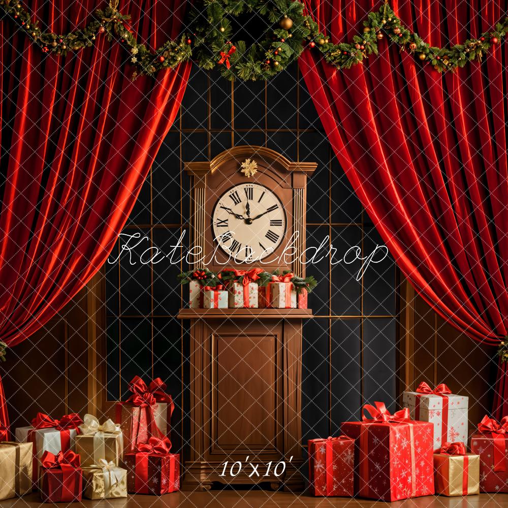 Cortinas Rojas de Reloj Retro de Navidad Diseñado por Emetselch