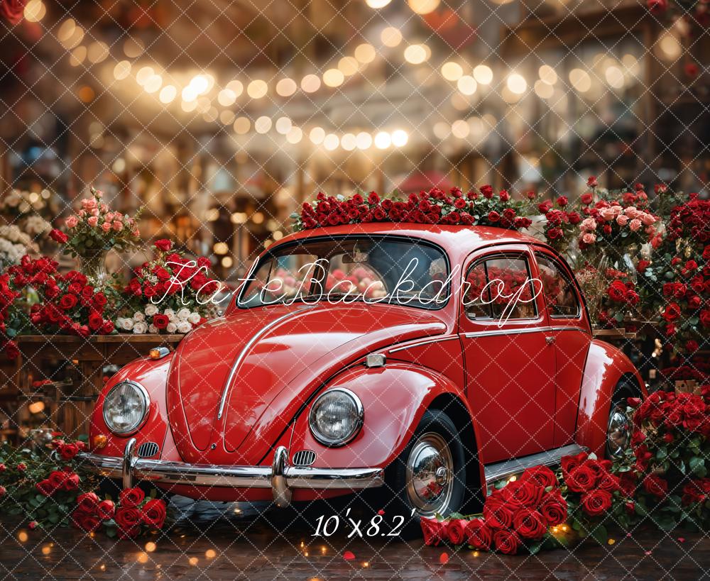 Kate Valentine's Day Vintage Red Car Roses Backdrop Designed by Emetselch