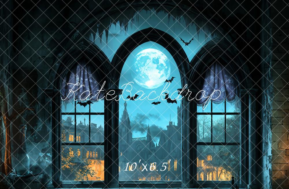 Halloween Gothic Castle Moon Window Foto Achtergrond Designed by Emetselch