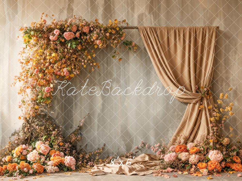 Kate Fall Floral Arch Apricot Curtains Backdrop Designed by Emetselch