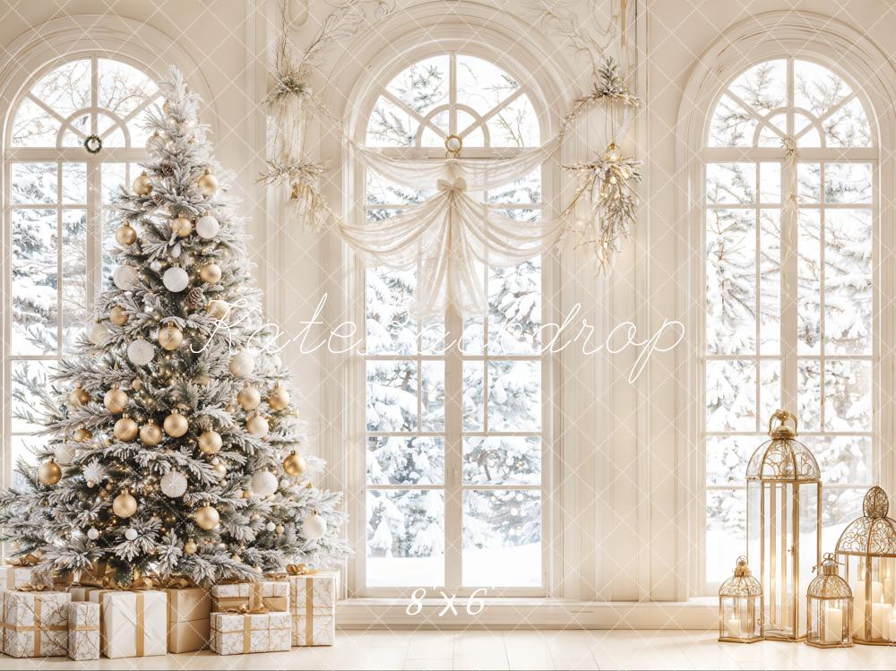 Árbol de Navidad Blanco Vintage con Ventana Arco de Fondo Diseñado por Emetselch