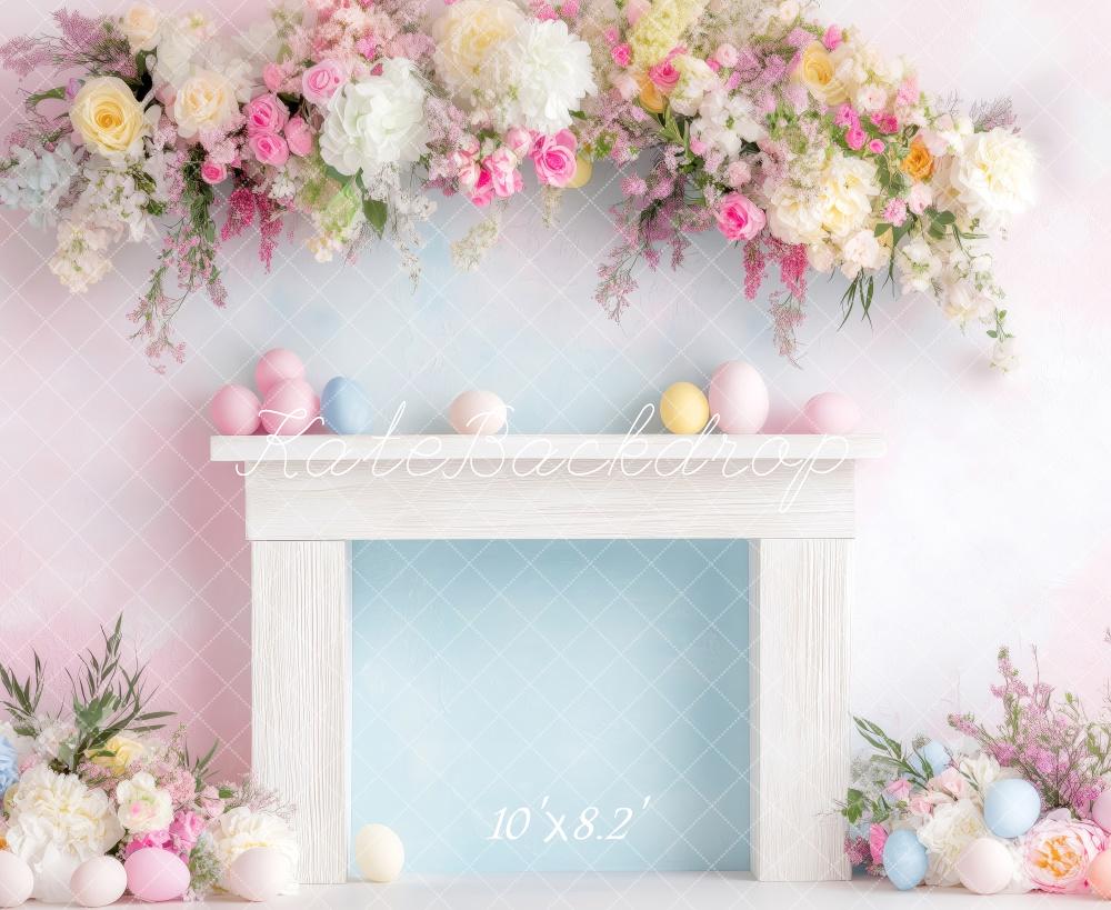 Kate Easter Fireplace Floral Pastel Backdrop Designed by Patty Roberts