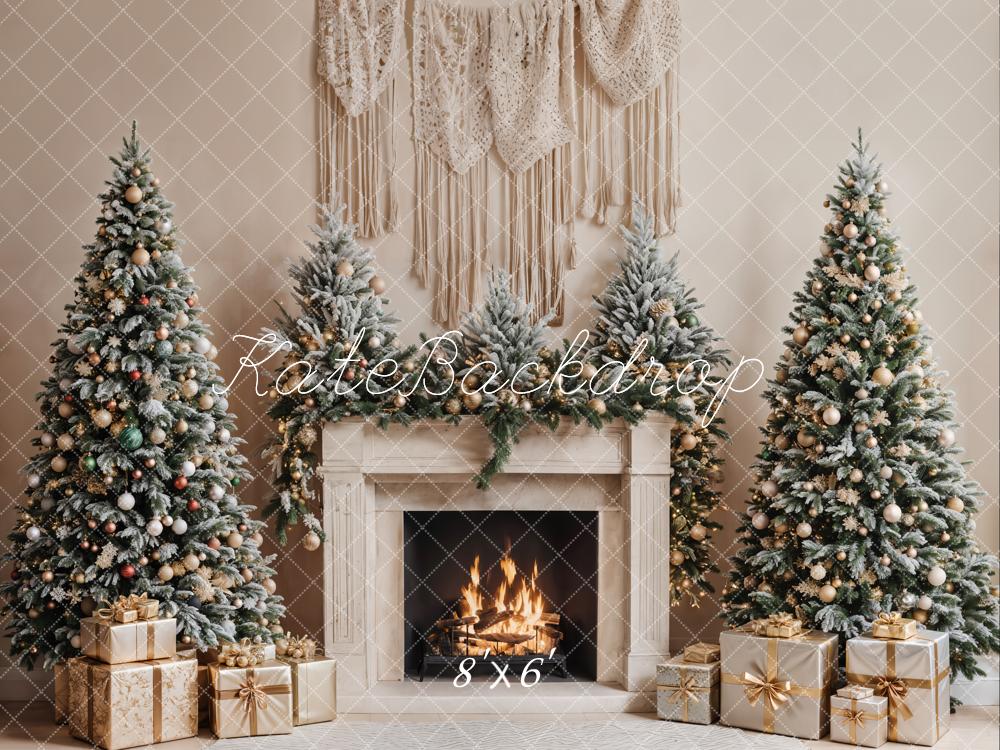 Christmas Tree Fireplace Boho Foto Achtergrond Designed by Emetselch