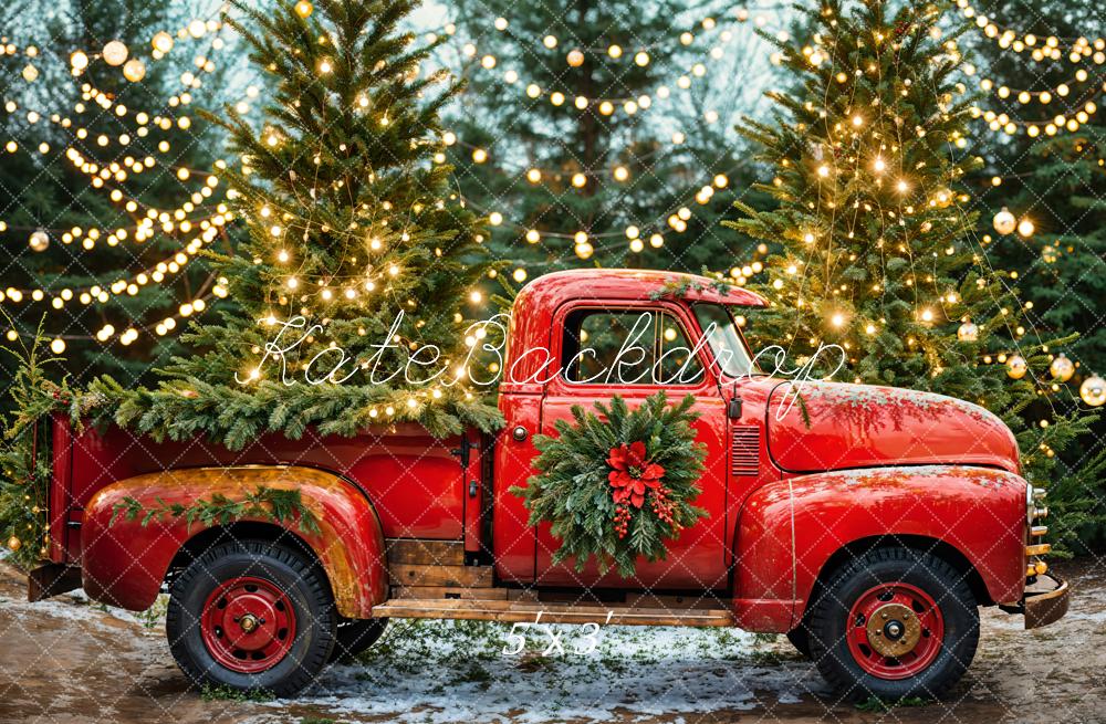 Kerstboom Rode Truck Foto Achtergrond